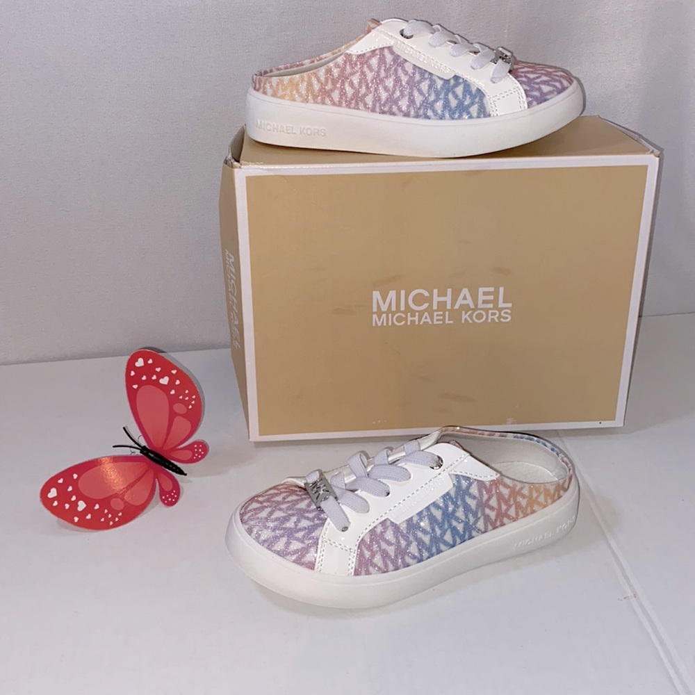 Michael Kors Mule Slip-On Sneakers ~ Jem Miracle Rainbow MK Logo Print ~ NIB